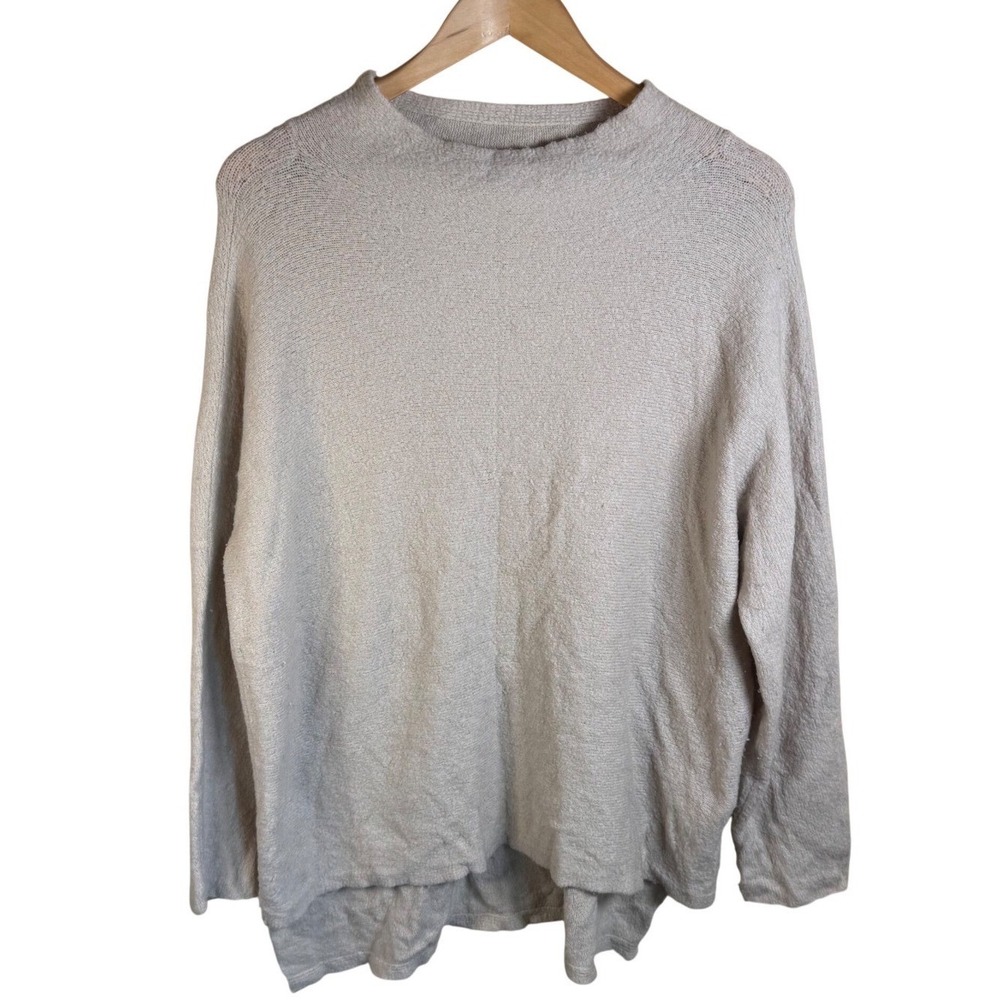 Eileen Fisher Sweater Womens L Oatmeal Wool Yak Blend Knit High Low Cozy Capsule